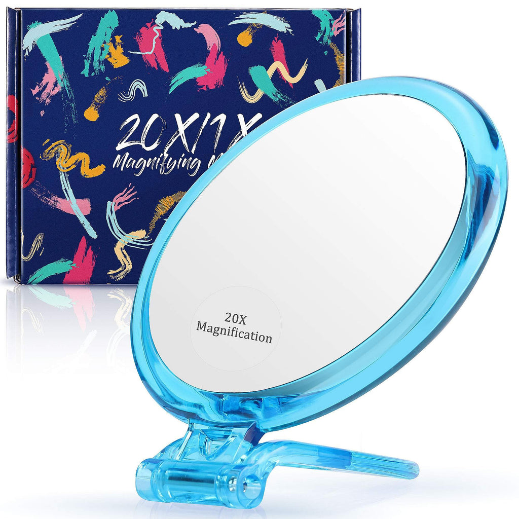 NewNest Australia - Magnifying Mirror 20x / 1x Two Sided, Double Sided Magnifying Mirror with Stand, Magnified Hand Mirror for Makeup, Blackhead/Comedone Removal (5inch,20X/1X,Blue) 5 Inch,20X/1X Blue 