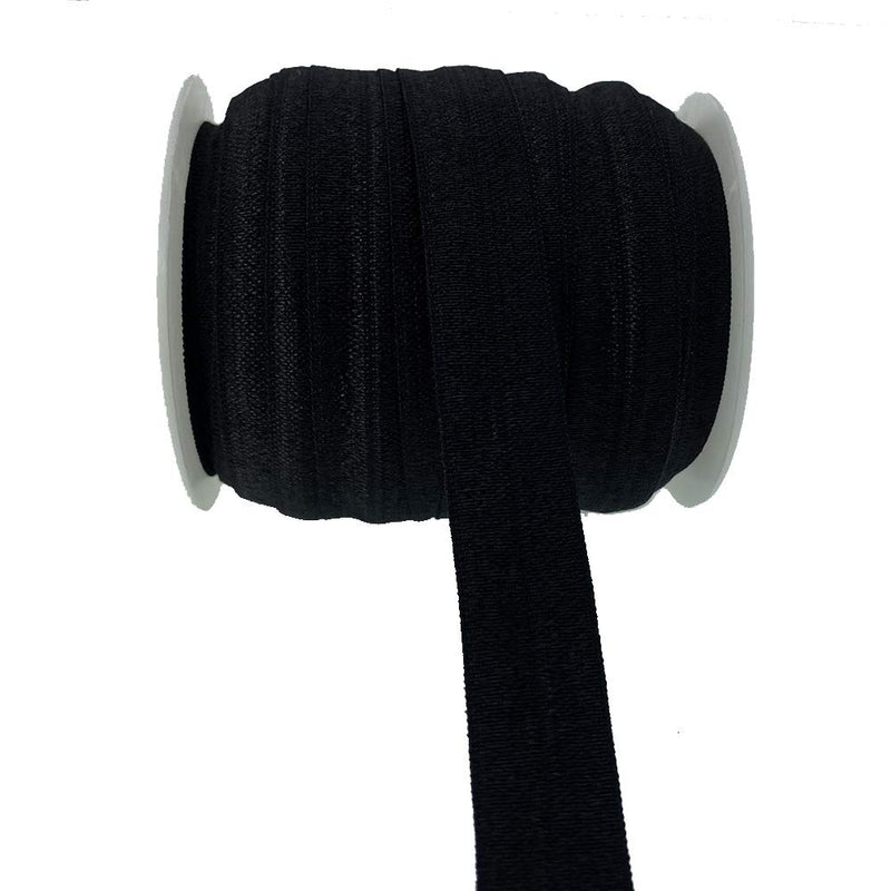 PAMIR TONG 25 Yards 5/8'' Fold Over Elastic FOE Headband Baby Hairbow Soft Foldover Elastic Binding Webbing Tape Craft Sewing (Black) Black - NewNest Australia