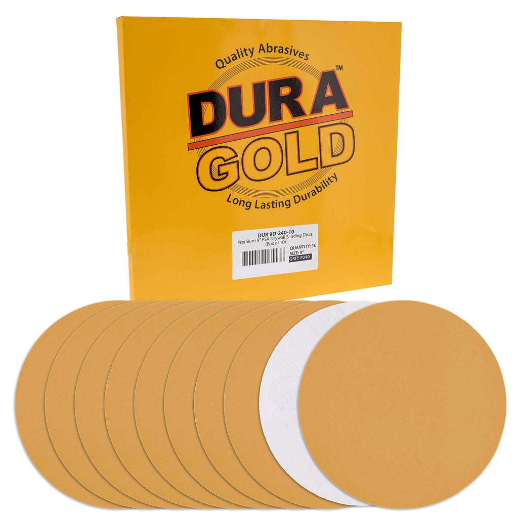 Dura-Gold Premium 9" Drywall Sanding Discs - 240 Grit (Box of 10) - Sandpaper Discs with PSA Self Adhesive Stickyback, High-Performance Fast Cutting Aluminum Oxide Abrasive - For Drywall Power Sander 240-Grit - NewNest Australia