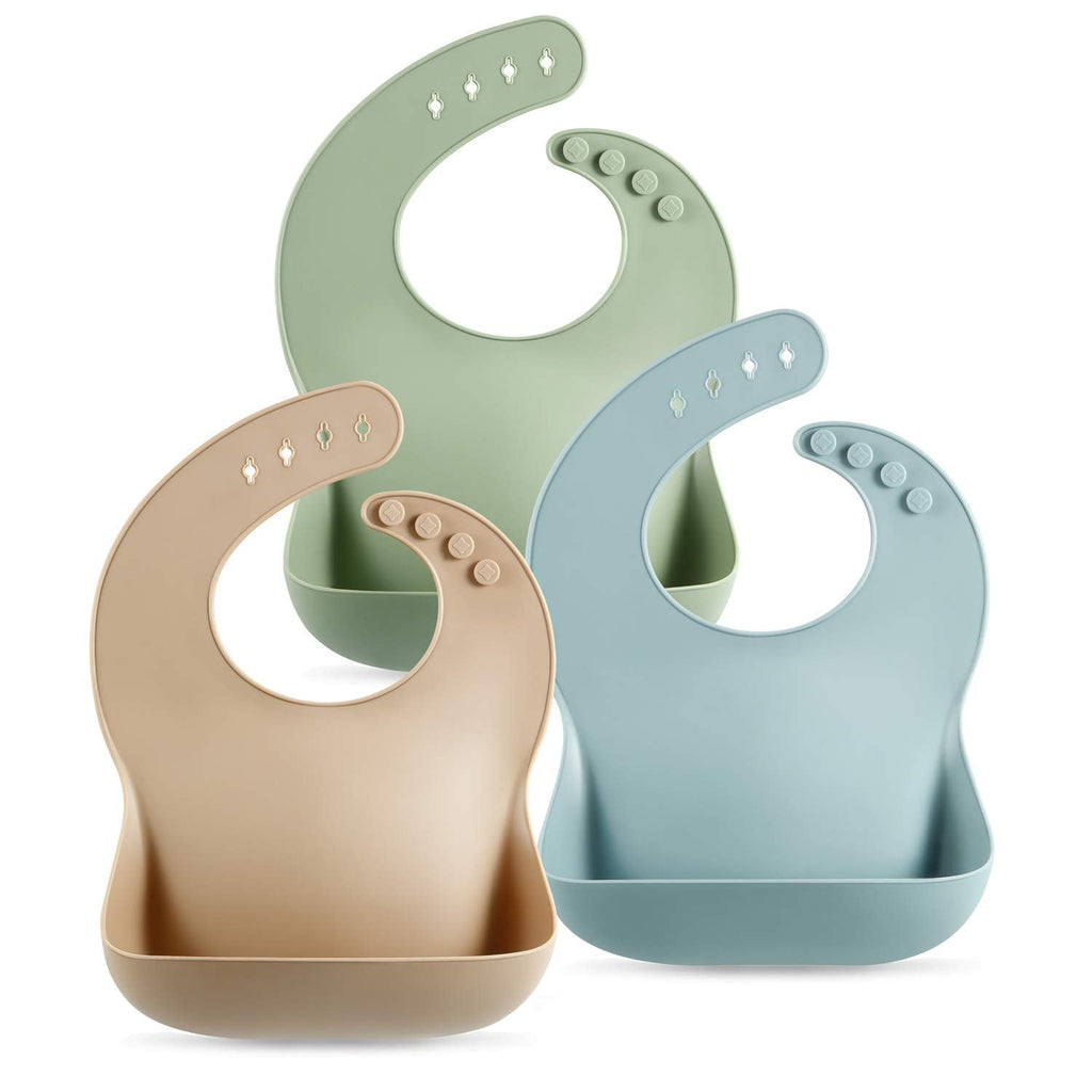 PandaEar Set of 3 Cute Silicone Baby Bibs for Babies & Toddlers (10-72 Months) Waterproof, Soft, Unisex, Non Messy Brown/Blue/Green - NewNest Australia