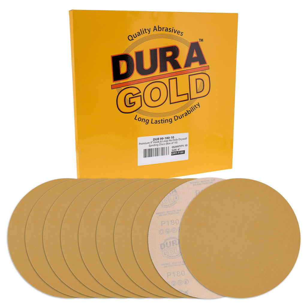 Dura-Gold Premium 9" Drywall Sanding Discs - 180 Grit (Box of 10) - High-Performance Sandpaper Discs with Hook & Loop Backing, Fast Cutting Aluminum Oxide Abrasive - For Drywall Power Sander, Wood 180-Grit - NewNest Australia