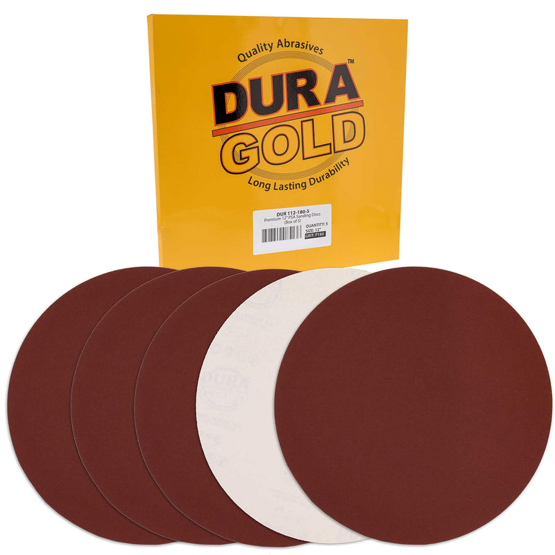 Dura-Gold Premium 12" Sanding Discs - 180 Grit (Box of 5) - Sandpaper Discs with PSA Self Adhesive Stickyback, Fast Cutting Aluminum Oxide Abrasive - Drywall, Floor, Woodworking, Automotive, Sander 180-Grit - NewNest Australia