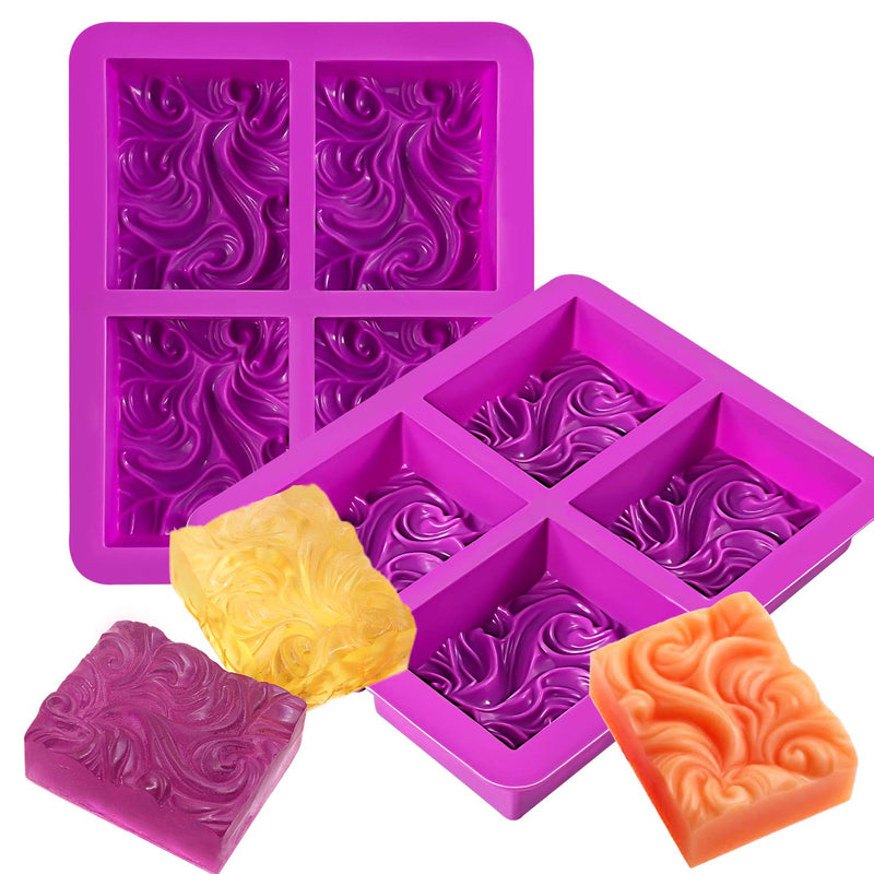 Palksky 2 Pack 4-Cavity Ocean Wave Soap Mold/Silicone Sea Wave Cake Pan for Jelly Pudding Mousse Mould/DIY Handmade Nautical Cloud Swirls Pattern Soap Mold for Goat Milk Soap (3.5 Oz Cavities) - NewNest Australia