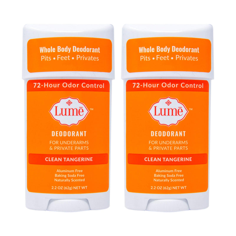 Lume Natural Deodorant - Underarms and Private Parts - Aluminum Free, Baking Soda Free, Hypoallergenic, and Safe For Sensitive Skin - 2.2 Ounce Stick Two-Pack (Clean Tangerine) Clean Tangerine - NewNest Australia