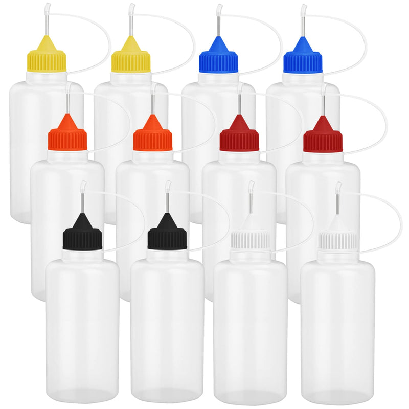 12 Pcs 2 Ounce Needle Tip Glue Bottle 60 mL Plastic Dropper Bottles Multicolor lid with 2 Pcs Mini Funnel for Small Gluing Projects, Paper Quilling DIY Craft, Acrylic Painting - NewNest Australia