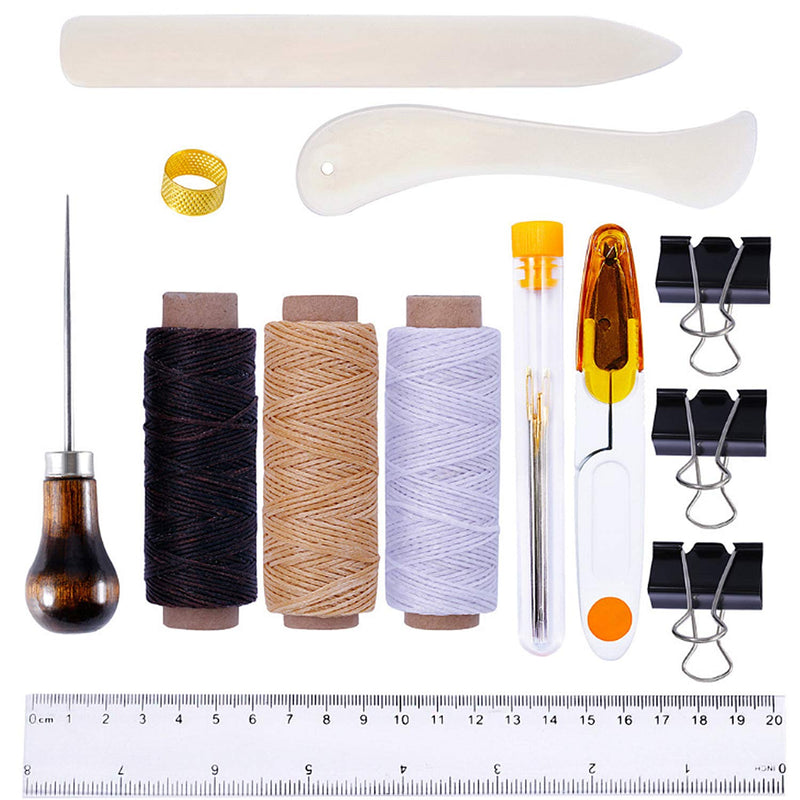 19 Pieces Bookbinding Kit Starter Tools Set Bone Folder Paper Creaser, Waxed Thread, Awl, Large-Eye Needles for DIY Bookbinding Crafts and Sewing Supplies - NewNest Australia