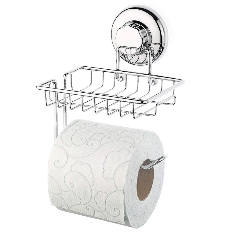 HASKO accessories Suction Cup Toilet Paper Holder with Shelf, Stainless Steel SS304 Toilet Paper Roll Holder, Wall Mount Tissue Roll Dispenser for Bathroom Kitchen (Chrome) - NewNest Australia