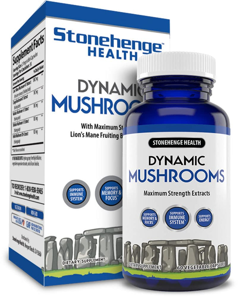 Stonehenge Health Dynamic Mushrooms - 100% Fruiting Bodies & Extracts - Lion’s Mane, Chaga, Maitake, Shiitake, Reishi - Nootropic Brain & Focus, Immune System Booster - No Mycelium -60 Veggie Capsules - NewNest Australia