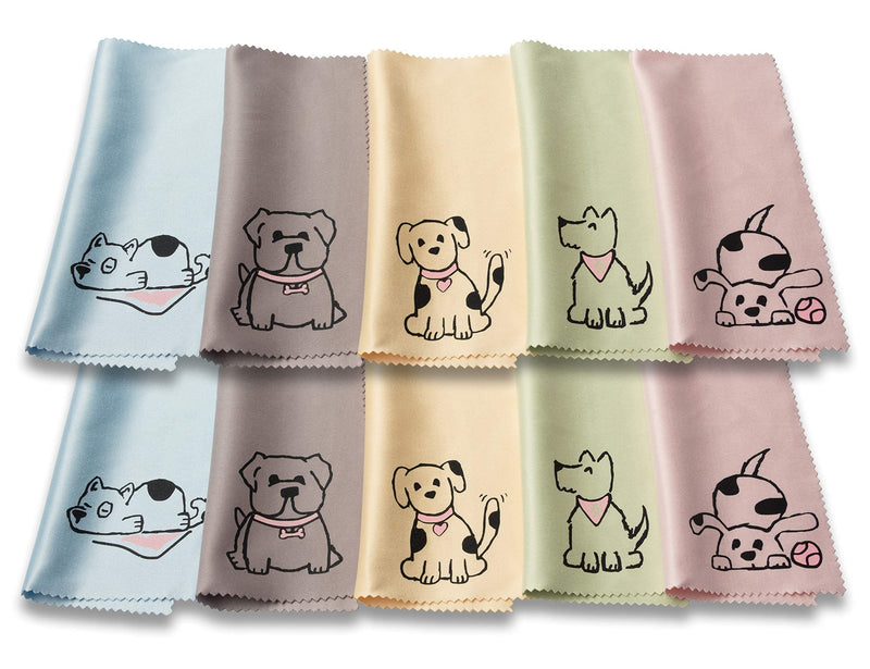 TreVee Microfiber Cleaning Cloth - Microfiber Cloth Fabric Cleaner for Polishing Lens, Eyeglasses, Phone, Computer Monitor, Laptop Screen - Cute Dog Design in Blue, Pink, Green, Yellow - 10-Pack, 6x6" - NewNest Australia