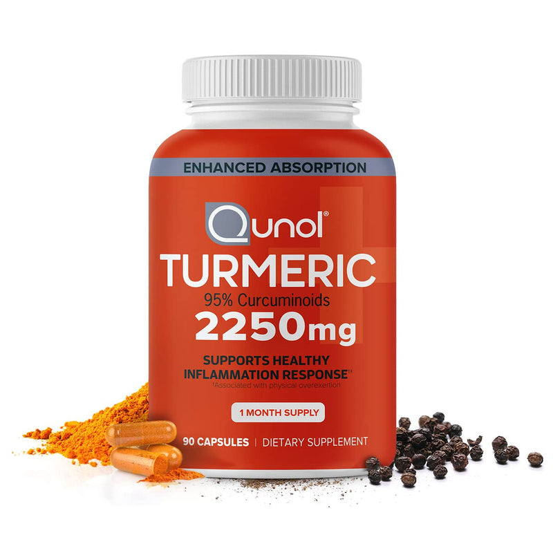 Turmeric Curcumin with Black Pepper, Qunol 2250mg Turmeric Extract with 95% Curcuminoids, Extra Strength Supplement, Enhanced Absorption, Supports Healthy Inflammation Response, 90 Vegetarian Capsules - NewNest Australia