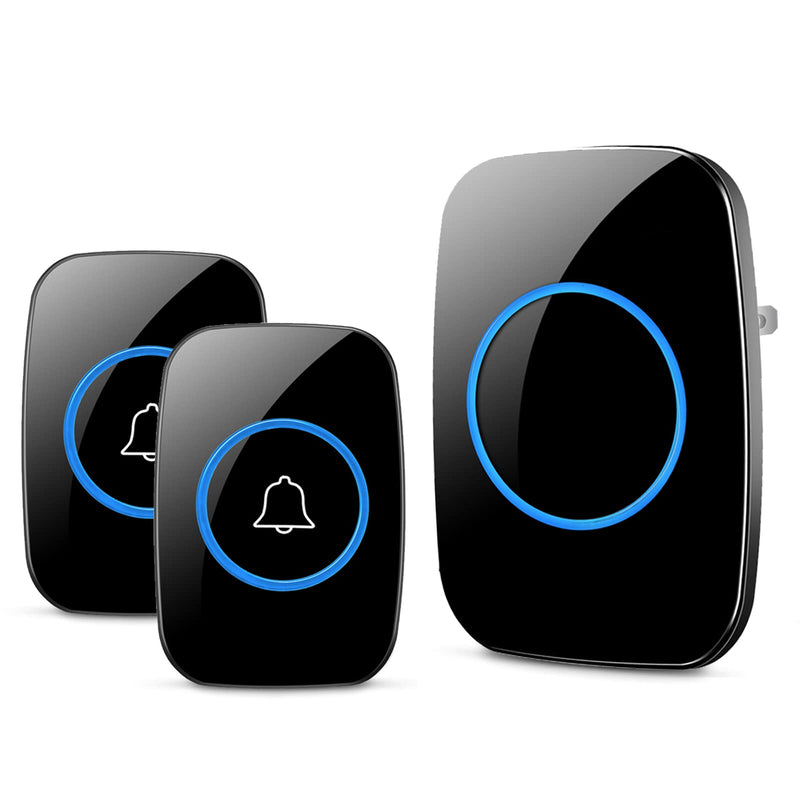 Wireless Doorbell, Waterproof Door Bell Kit, Distinguish front and rear doors, Over 1000 feet Range and 60 Chime, 5 Levels Volume and LED Flash, for Home Office Classroom 2 Push Button + 1 Plug-In Receiver Black - NewNest Australia