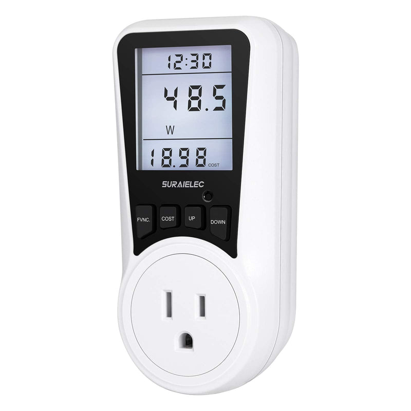 Suraielec Watt Meter, Plug-in Socket Power Meter, Auto Cost Calculator, Backlit Large Display, Overload Protection, Kilowatt Wattage Voltage AMP Tester, Electricity Usage Electrical Energy Monitor - NewNest Australia