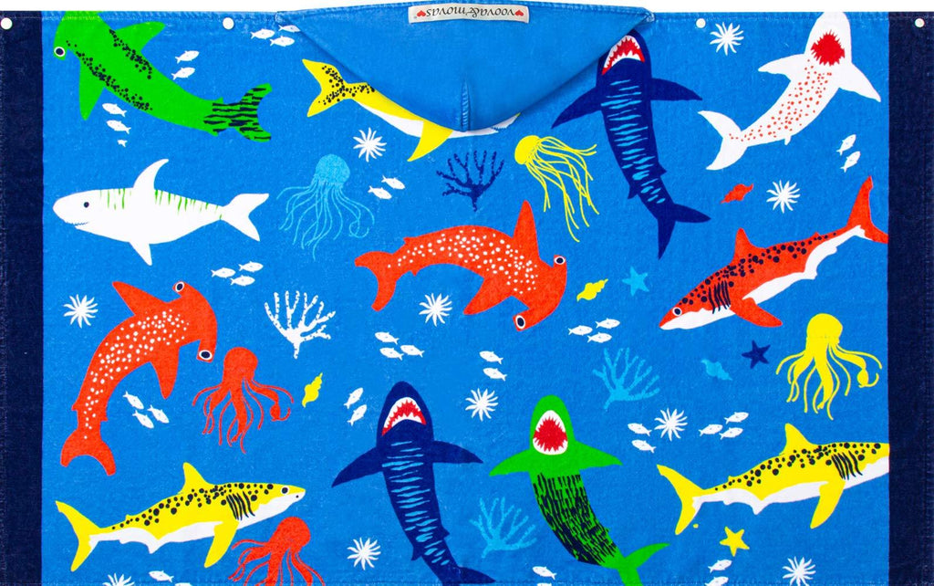 NewNest Australia - VOOVA & MOVAS Beach Bath Towel with Hood for Kids Toddlers Boys Girls 2 to 7 Years,Oversize Extra Size 50"x30",Super Soft Absorbent Cotton for Bath/Pool/Beach Swim Coverups Bathrobe,Ocean Fish Theme Hooded-ocean Fish 