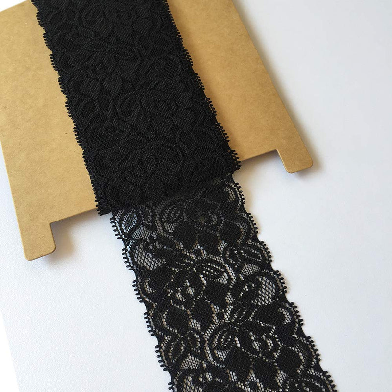 Lace Realm 2.25 Inches Wide Black Stretch Lace Ribbon with Floral Pattern Trim Lace for Headbands Garters Decorating Floral Designing & Crafts-5 Yards (7380 Black) 7380 black - NewNest Australia
