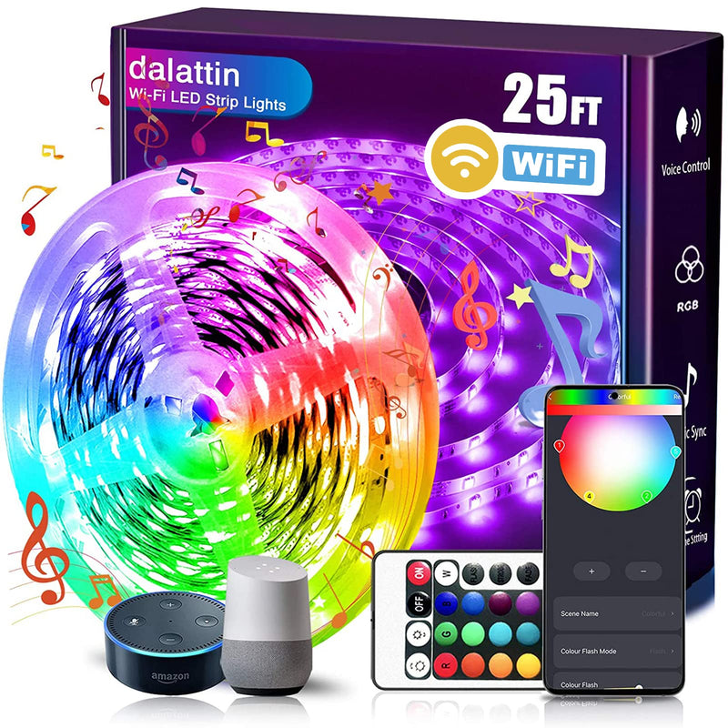Smart Led Strip Lights WiFi 25ft Dalattin Compatible with Alexa Led Lights Music Sync 5050 16 Million Colors Changing Phone APP and 24 Key Remote for Home,Kitchen,TV,Party - NewNest Australia