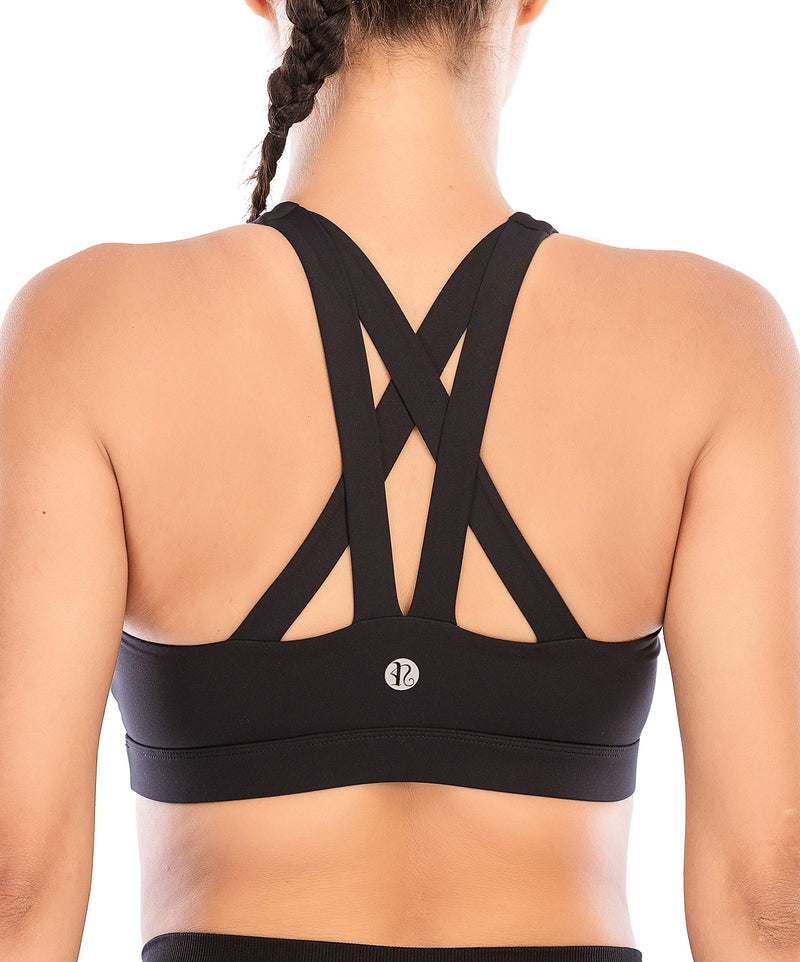 RUNNING GIRL Sports Bra for Women, Criss-Cross Back Padded Strappy Sports Bras Medium Support Yoga Bra with Removable Cups B-black - NewNest Australia