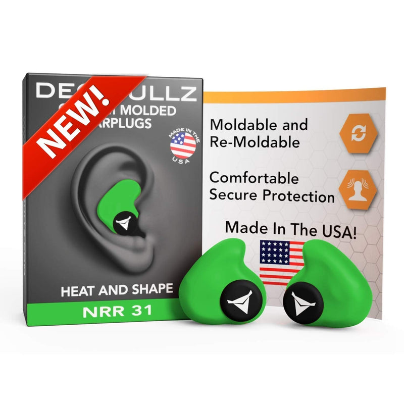 Decibullz - Custom Molded Earplugs, 31dB Highest NRR, Comfortable Hearing Protection for Shooting, Travel, Work and Concerts Green - NewNest Australia