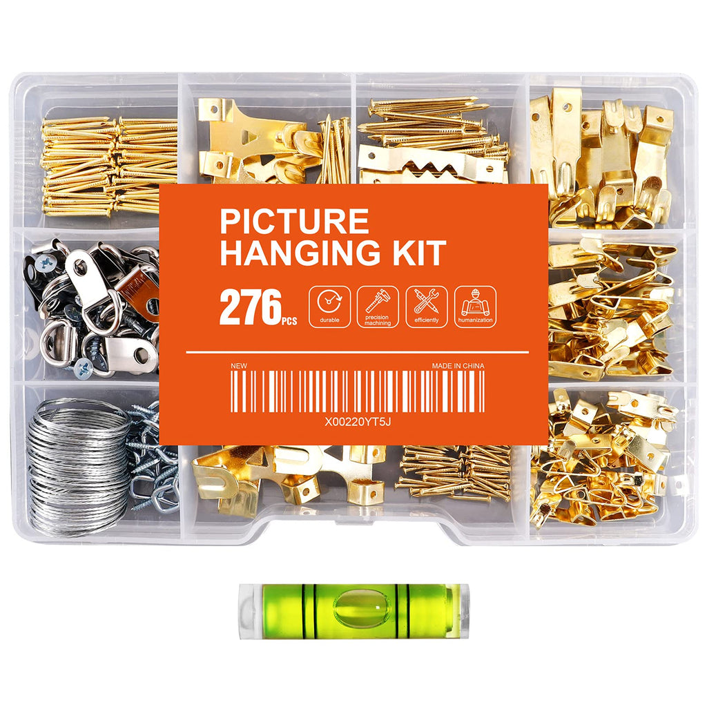 Hongway 276pcs Picture Hanging Kit, Picture Hanger Assortment, Heavy Duty Frame Hooks with Nails, Hanging Wire, Screw Eyes, D Ring and Sawtooth Hardware for Frames Mounting - NewNest Australia