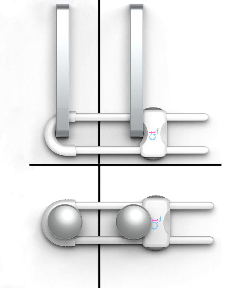 QT BABY Baby Proofing Cabinet Locks | Adjustable U Shaped Baby Safety Latches for Drawers, Fridge, Closet |Modern Baby Proofing Cabinet Lock with Extra Secure Lock Buttons (Pack of 2) Pack of 2 White - NewNest Australia