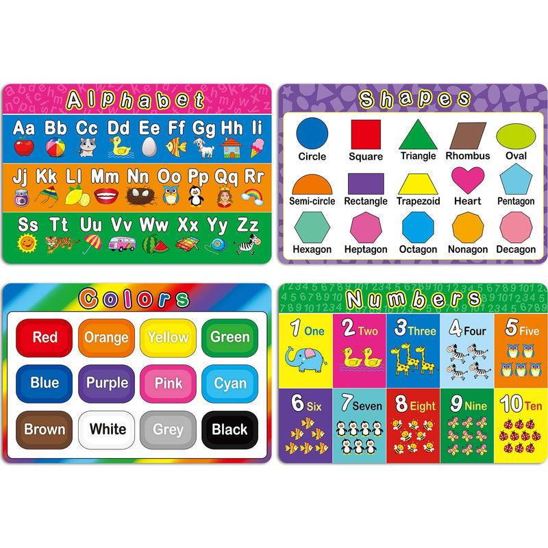 4 Pieces Educational Preschool Placemats for Toddlers and Kids, Non Slip Washable Reusable Learning Placemats for Nursery Homeschool Kindergarten Classroom Supplies Alphabet, Shape, Color, Number - NewNest Australia