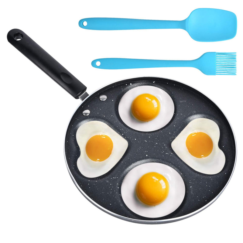 Supkiir Egg Frying Pan, Aluminum Circle Heart 4-Cup Egg Procher, Non Stick Egg Cooker for frying eggs burgers bacon, with Pastry Brush and Spatula - NewNest Australia