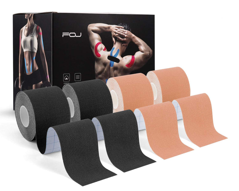 Kinesiology Tape (4 Pack) Athletic Tape 16.4ft Water Resistant Kinetic Uncut Sports Tape for Knees, Ankles, Shoulder, Pain Relief, Injury Recovery and Physio Therapy 2black 2beige - NewNest Australia