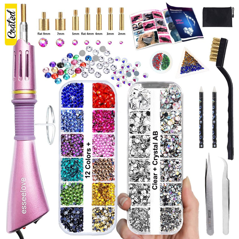 Hotfix Applicator, DIY Hot Fix Rhinestone Setter, Hot Fixed Wand Kit, 4536 Pcs, AB, Clear, 12 Colors, Gem Picker, Brush, Trays, Bag, Bedazzler Kit with Rhinestones - NewNest Australia