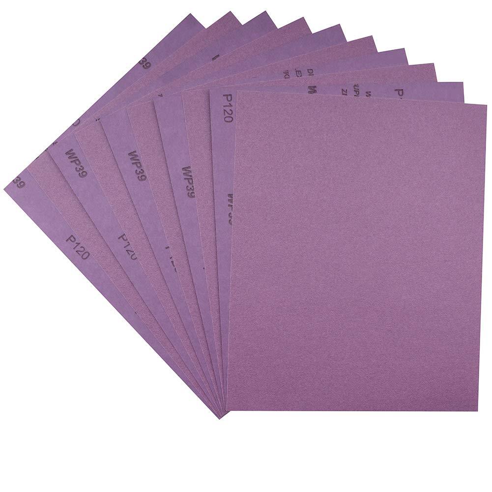 Sandpaper 120 Grit,Wet Dry Sanding Sheets,High Performance White Fused Alumina Abrasive Sand Paper for Wood Furniture Finishing,Metal Grinding,Automotive Polishing,9 x 11 Inch,Purple,10-Pack - NewNest Australia