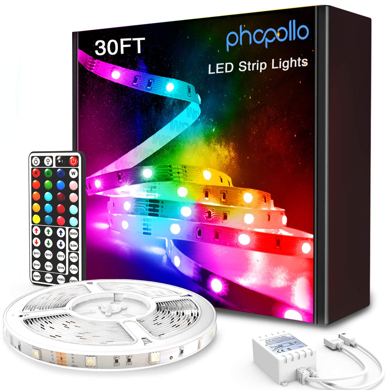 PHOPOLLO Led Strip Lights, 30ft 5050 Flexible Led Lights with 44 Keys Remote Controller and 12V Power Supply for Bedroom - NewNest Australia