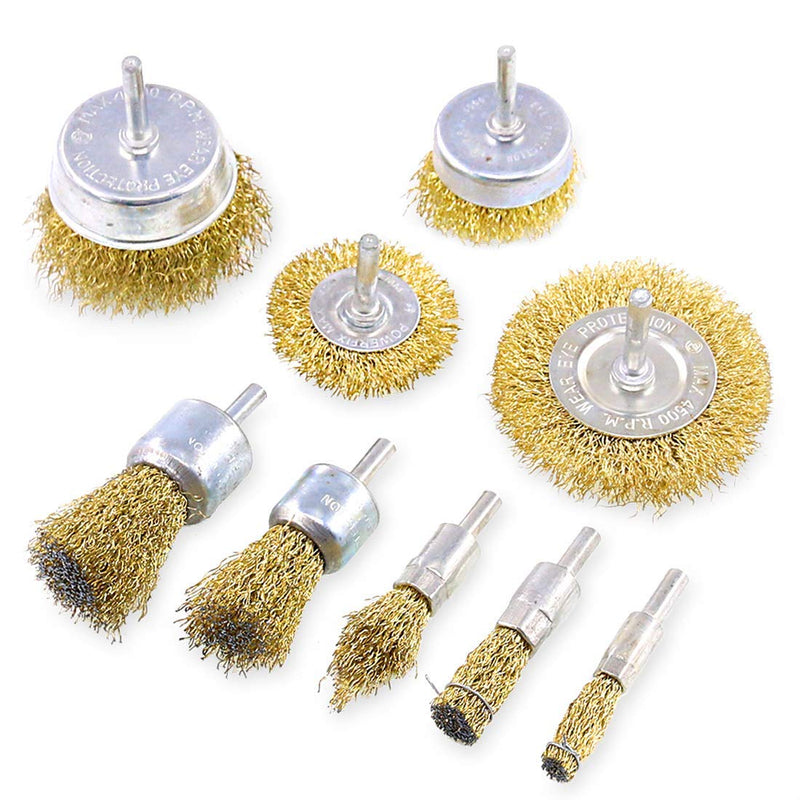 Wire Brush Wheel Cup Brush Set 9 Piece, Brass Coated, Cup Brush Set 1/4"" shank fits all drills - NewNest Australia