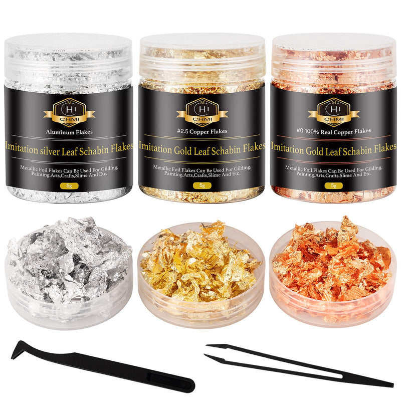 CHMI Gold Foil Flakes for Resin -15g, Jewelry Making, Imitation Gold Foil Flakes Metallic Leaf for Nails, Painting, Crafts, Slime and Resin Jewelry Making (Gold, Silver, Copper Colors) Multicolor - NewNest Australia