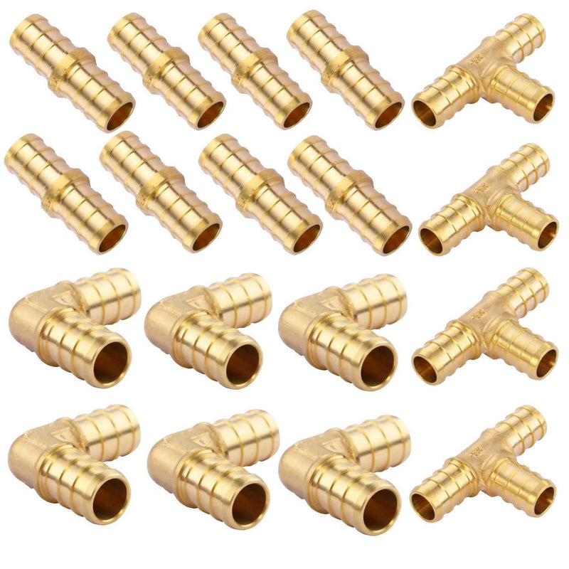 Litorange 18 PCS 1/2 inch T PEX Tee(4PCS) & 90 Degree Elbow(6PCS) & Straight Coupling 1/2" (8PCS) Lead Free Brass Barb Crimp Pipe Fitting/Fittings 1/2" 3 Size 18PCS - NewNest Australia