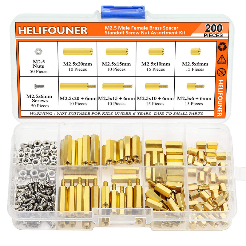 HELIFOUNER 200 Pieces M2.5 Male Female Hex Brass Spacer Standoff Screw Nut Assortment Kit - NewNest Australia