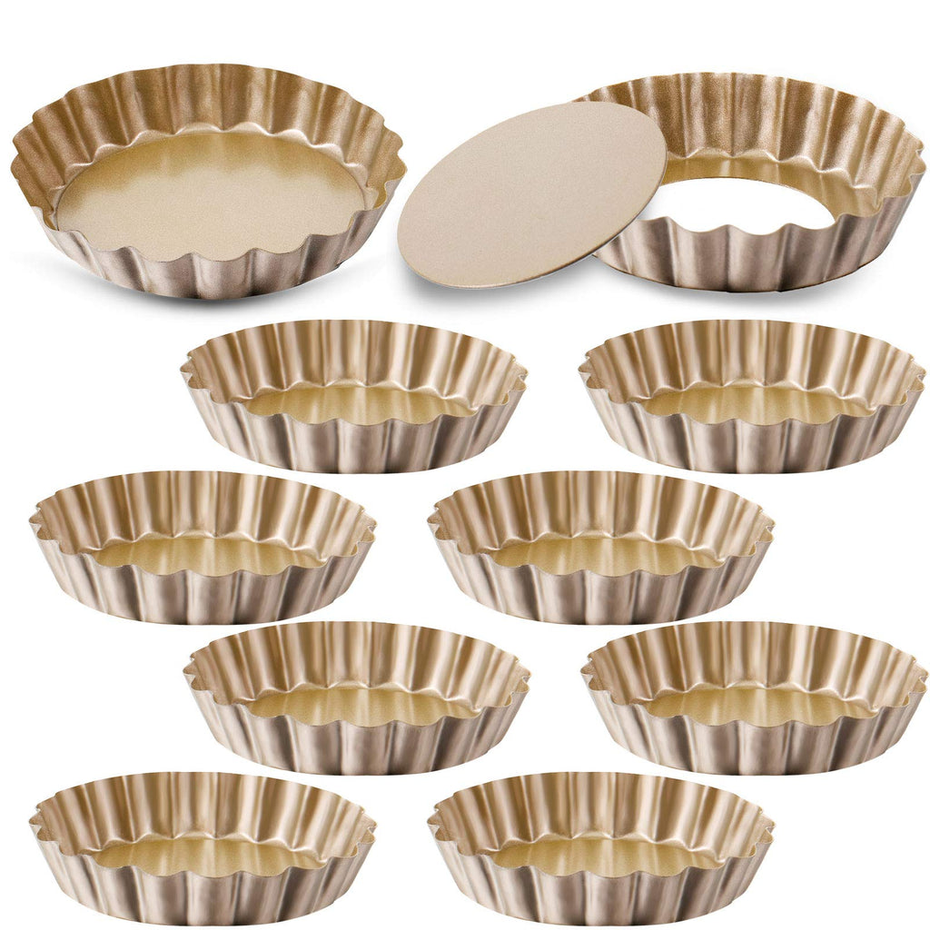 NewNest Australia - 10 Pieces 4 Inch Mini Tart Pan with Removable Bottom, Nonstick Quiche Pan for Baking Pies, Quiche Cheese Cakes and Desserts (Gold) Gold 