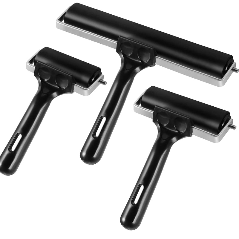 3 Pack Printmaking Brayer - Brayer Rollers for Crafting, Vinyl Rubber Roller Brayers, Cricut Roller for Gluing, Printing, Inking and Stamping (Black) Balck - NewNest Australia