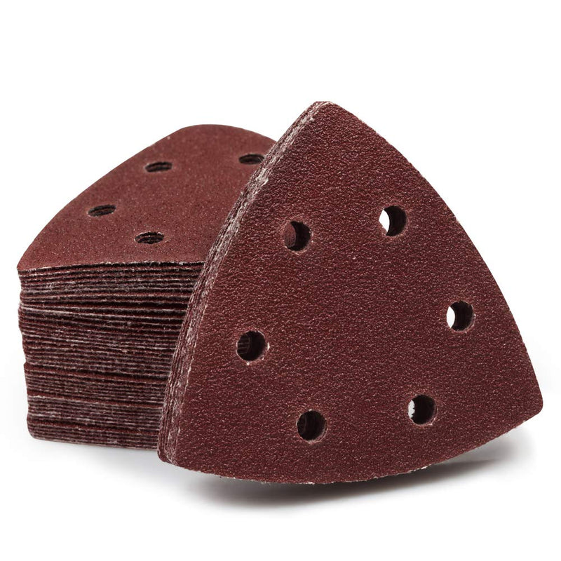 SPEEDWOX 50 Pcs Triangle Sanding Pads Hook and Loop 80 Grit 90mm 6 Holes Fit 3-1/2 Inches Oscillating Multi Tool Detail Sander Sandpaper Triangle Sanding Discs - NewNest Australia