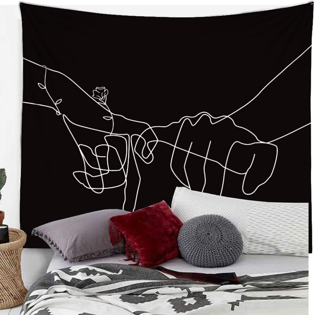 NewNest Australia - Manicer Black and White Pinky Promise Tapestry, Swear Love Wall Art, Holding Hands Art Line Minimalist Abstract Wall Décor for Dorm Bedroom Office – 51.2" x 59.1” Medium (51.2" x 59.1") 