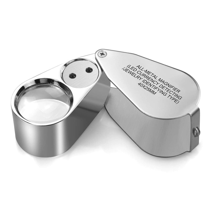 Leffis 40X Jewelers Loupe Magnifier Magnifying Glasses, LED/UV Illuminated Jewelry Loop Pocket Folding Magnifying Glass with Metal Construction for Close Work, Gardening, Kids, Stamp, Rock Collecting - NewNest Australia