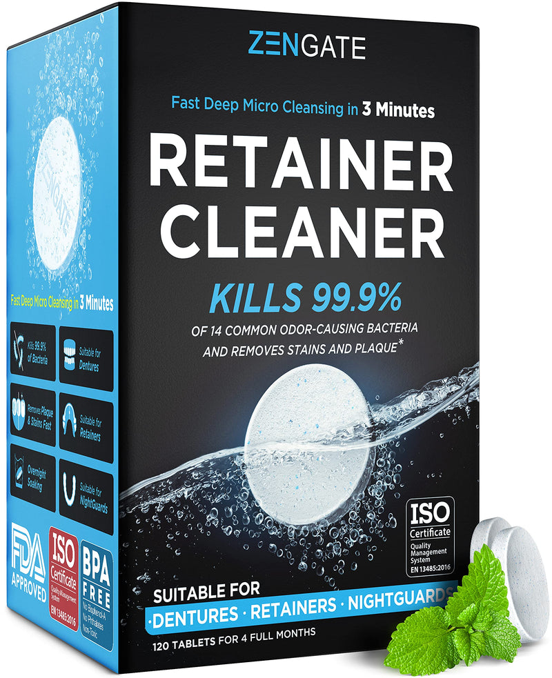 Retainer Cleaner - Denture Cleaning Tablets - Formulated in USA - Clean Mouth Guard, Aligner, Night Guard in 3 Minutes - 120 Tabs Big Pack - 4 Month Supply - Dental Cleanser for Teeth Appliances - NewNest Australia