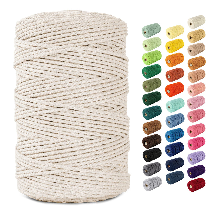 Nook Theory 3mm Macrame Cord 220 Yards - 4mm 5mm Soft Macrame Rope Perfect for Knots - Macrame Supplies for Wall Hangers & Boho Decorations - Cotton Rope - Macrame String (Cream 3mm) Cream 3mm*220yards - NewNest Australia