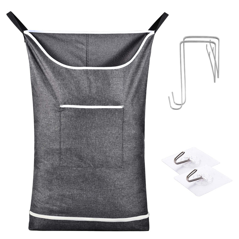 NewNest Australia - NALAN Hanging Laundry Hamper Bag Behind Door Hampers for Laundry Hanging Save Space Zipper Laundry Hamper Door Hanging with 2 PCs Stainless Steel Hooks Suction Hooks for Wall/Bathroom (Grey) Grey 