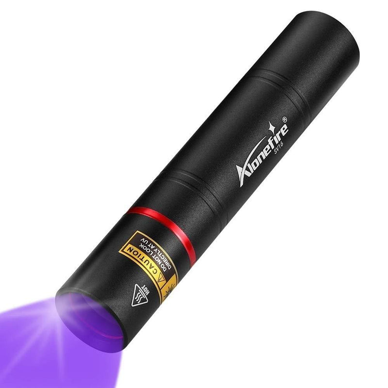 Alonefire SV16 5W Small UV Flashlight 365nm USB Rechargeable Portable Ultraviolet Black Light Flashlight Mini Stain Minerals Money Pet Urine Detector with Power Outlet, Built-in 2600mAh 18650 Battery - NewNest Australia