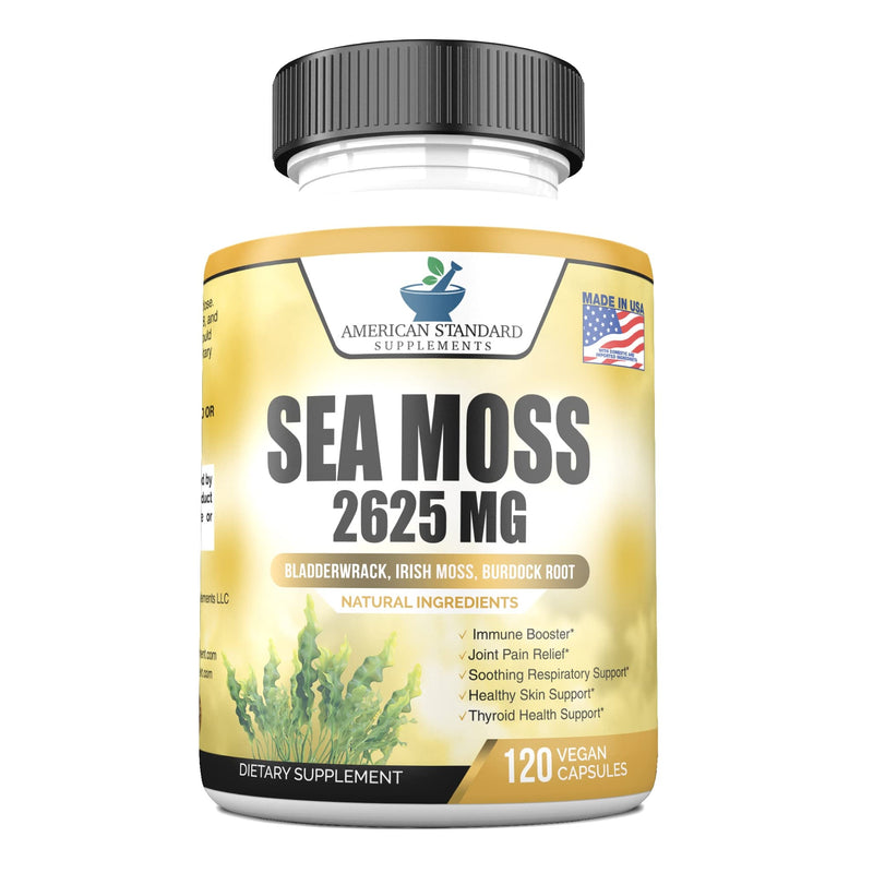 Organic Sea Moss 2625mg, Maine USA Hand Harvested, Irish Moss Bladderwrack and Burdock Root, Sea Moss Capsules, SeaMoss, Irish Sea Moss Alternative To Sea Moss Powder, Sea Moss Gel, 120 Vegan Capsules - NewNest Australia