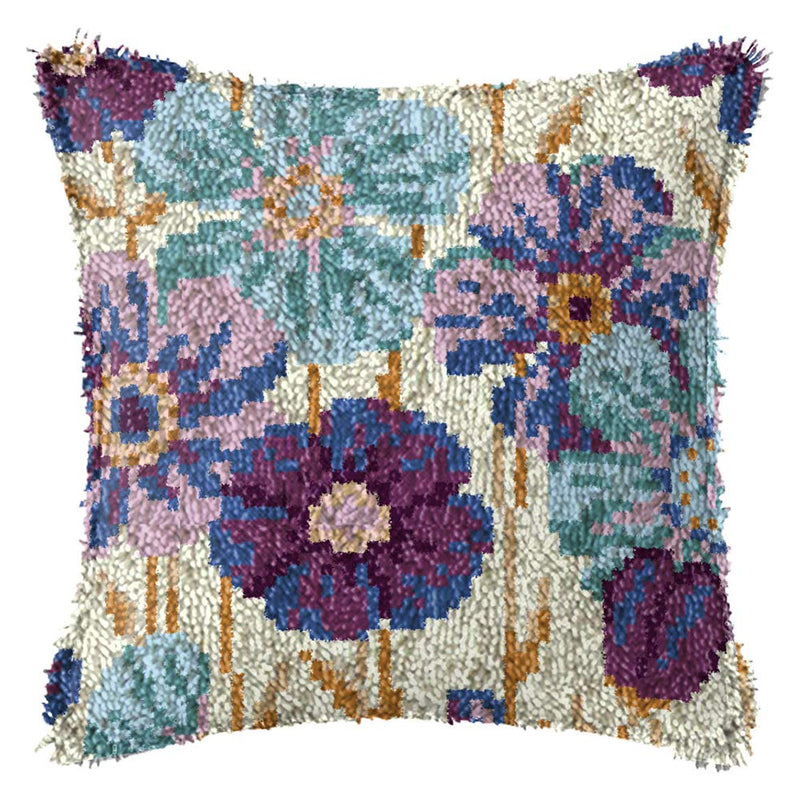 LAPATAIN Latch Hook Kits for DIY Throw Pillow Cover,Purple Flowers Pattern Needlework Cushion Cover Hand Craft Crochet for Great Family 17x17inch Style A - NewNest Australia
