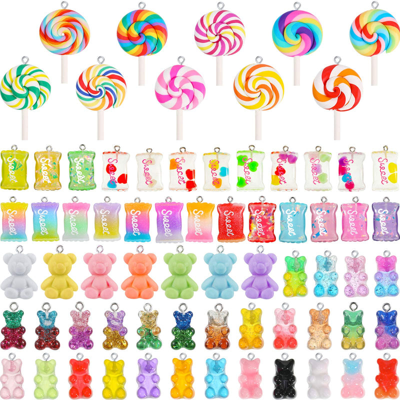 70 Pieces Colorful Candy Pendant Charm, Includes 35 Pieces Gummy DIY Bear Charm Pendants 25 Pieces Sweet Candy Pendant 10 Pieces Lollipop Shape Polymer Clay Charms for Art Craft Jewelry Making - NewNest Australia