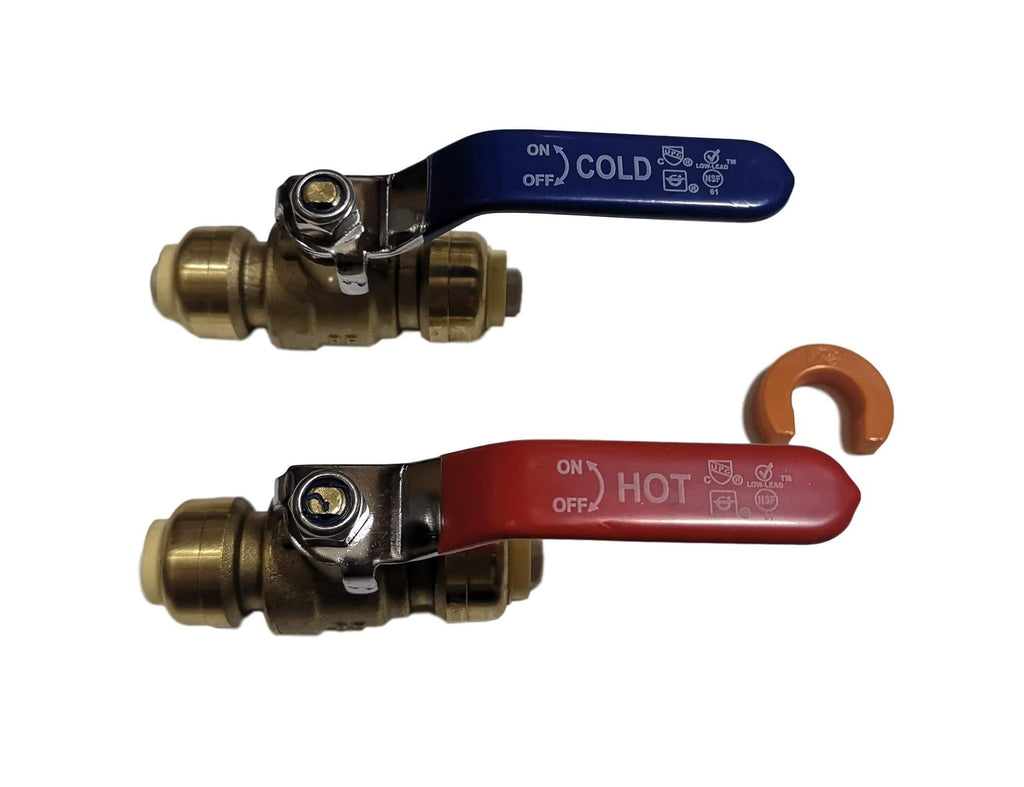 2 Pieces XFITTING 1/2" Push Fit Ball Valve with 1 Free Clip, 1 Piece Each, Certified to NSF ANSI61 - Lead Free Brass, Full Port - NewNest Australia