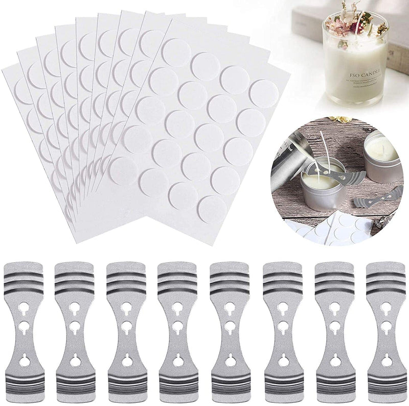 DINGPAI 20pcs Candle Wick Holder, 180pcs Candle Wick Stickers, Silver Stainless Steel Candle Wick Centering Devices, Candle Making Supplies for Candle Making, Candle DIY 20pcs holders+180pcs stickers - NewNest Australia