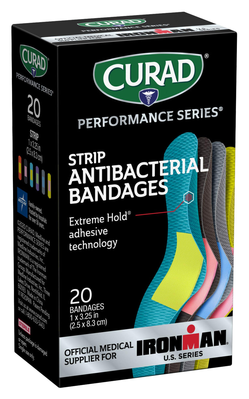 Curad - CURIM5020 Performance Series Ironman Antibacterial Bandages, Extreme Hold Adhesive Technology, 1 x 3.25 inch Fabric Bandages, 20 Count - NewNest Australia