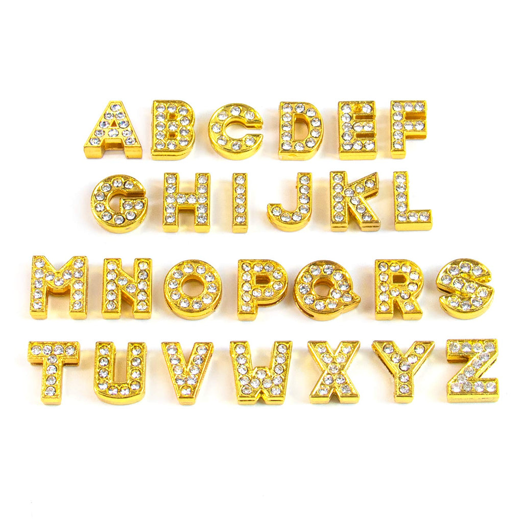 AUEAR, Crystal Rhinestone Slide Charms Alloy Alphabet A-Z Alphabet Letters for DIY Wristbands Bracelets Jewelry Making (Gold, 26 Pack, 8mm, Full Rhinestone) Gold - NewNest Australia