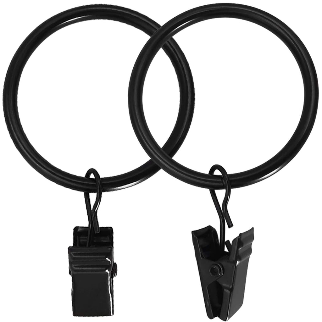 NewNest Australia - LLPJS Metal Curtain Rings with Clips, Heavy Duty Drapery Hanging Rings Clips, Curtain Hooks Hangers Rings for Drapes Rod Decorative Windows, 1.5 Inch Interior Diameter (Set of 20，Black) Black 